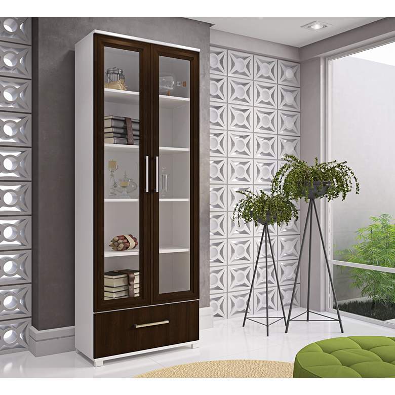 Image 1 Serra 71 3/4 inch High White and Wood Glass Doors Bookcase 