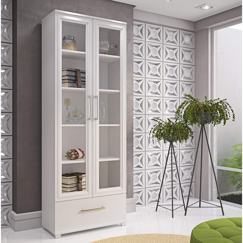 Image 2 Serra 71 3/4 inch High White Wood Frosted Glass Doors Bookcase