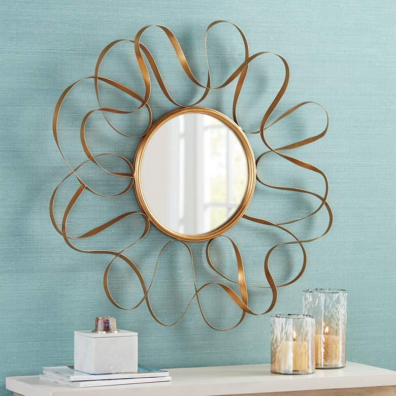 Image 1 Serra Gold Waves 34 1/2" Round Oversize Metal Wall Mirror