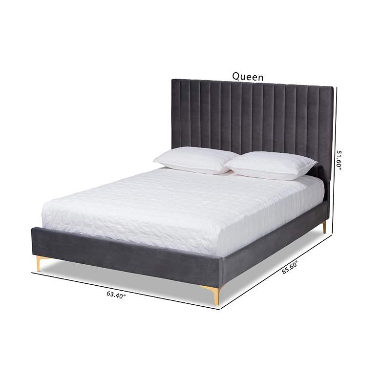 Image 1 Serrano Gray Velvet Fabric Tufted Queen Size Platform Bed