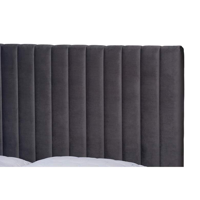 Image 3 Serrano Gray Velvet Fabric Tufted Queen Size Platform Bed more views
