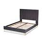 Serrano Gray Velvet Fabric Tufted Queen Size Platform Bed