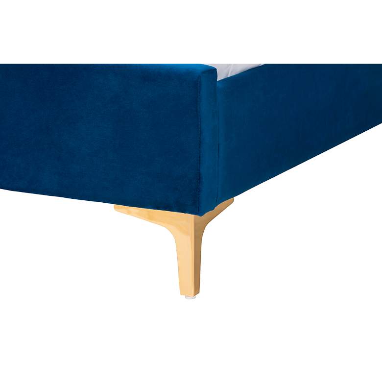 Image 4 Serrano Navy Blue Velvet Fabric Tufted Full Platform Bed more views
