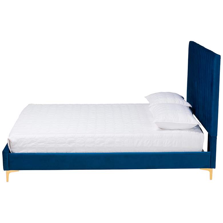 Image 5 Serrano Navy Blue Velvet Fabric Tufted Full Platform Bed more views