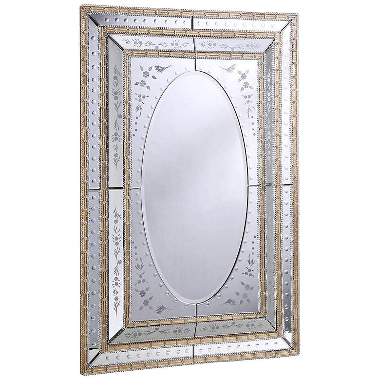 Image 1 Serreto Etched Glass 35 inch x 52 1/2 inch Gold Wall Mirror