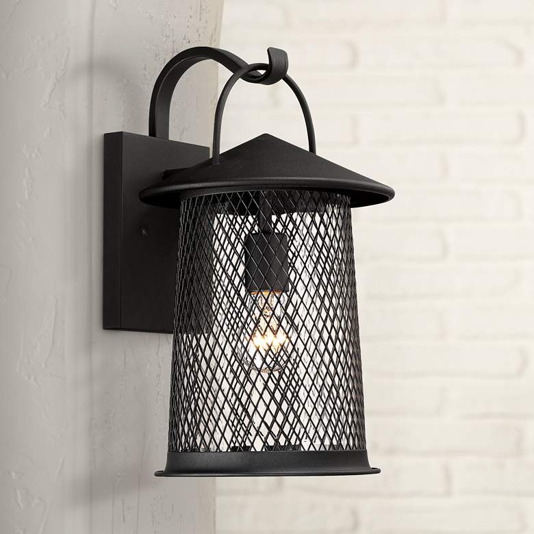 Image 1 Serrington 15 1/2" High Black Mesh Outdoor Wall Light