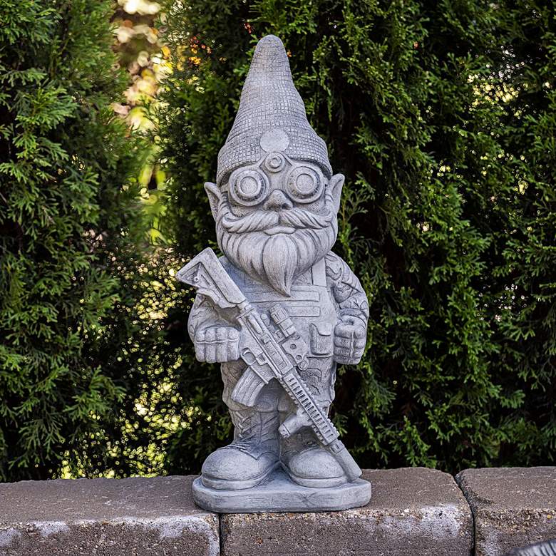 Image 1 Serve and Protect 21" High Trevia Graystone Garden Gnome