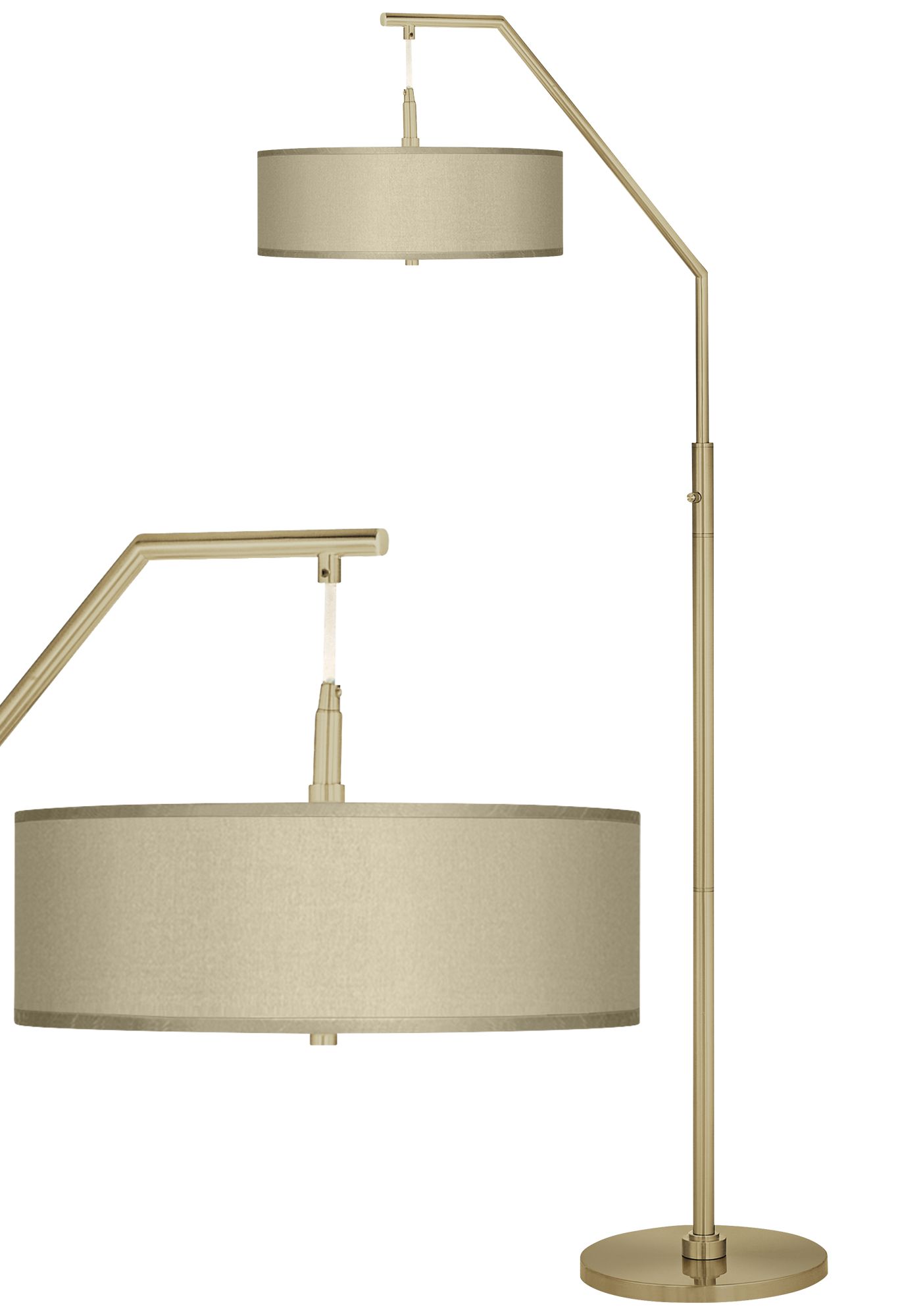 Image Sesame Faux Silk Giclee Warm Gold Arc Floor Lamp