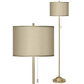 Image1 of Sesame Faux Silk Giclee Warm Gold Stick Floor Lamp