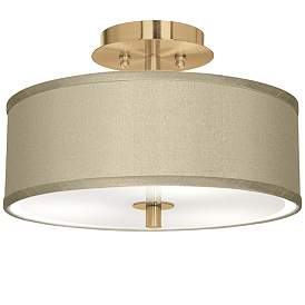 Image1 of Sesame Faux Silk Gold 14" Wide Ceiling Light