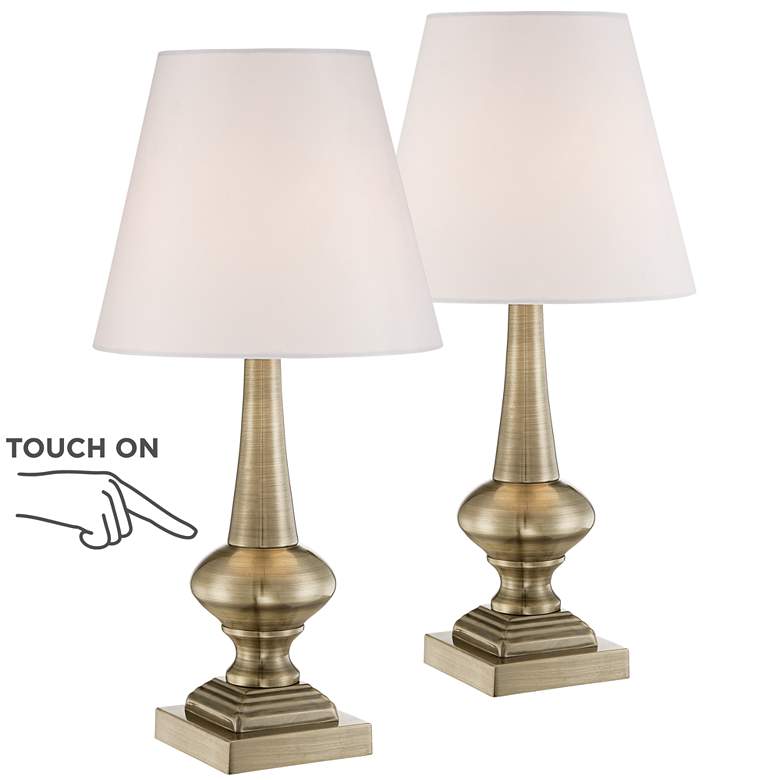 Set of 2 Antique Brass Finish Touch On-Off Table Lamps