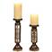 Set of 2 Antique Gold Mirrored Candle Holders