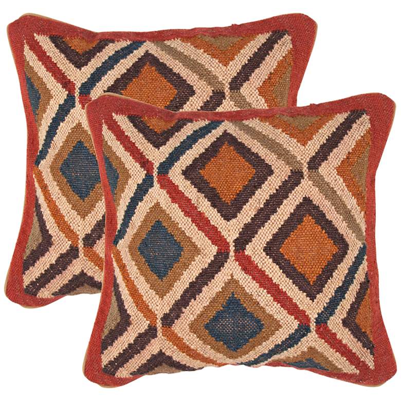 Image 1 Set of 2 Bedouin Textural Earth Hues Indigo 18 inch Throw Pillow