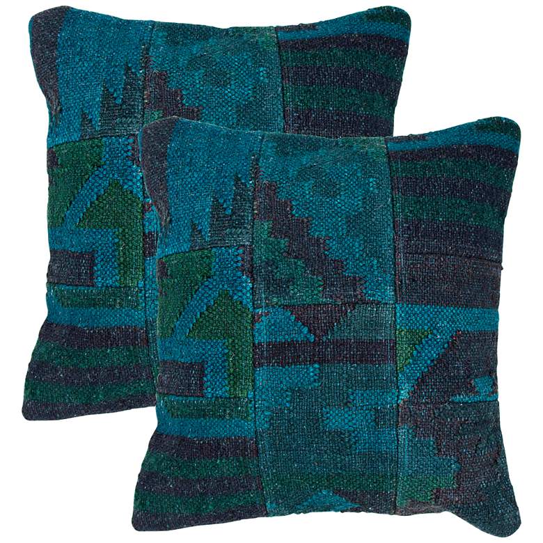 Image 1 Set of 2 Bedouin Textural Indigo Blue 18 inch Throw Pillows