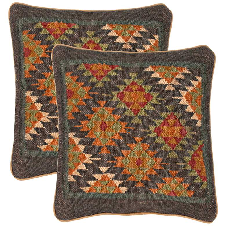Image 1 Set of 2 Bedouin Textural Stone Blue 18 inch Throw Pillows