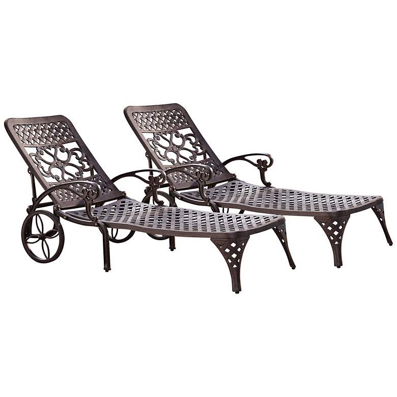 Image 1 Set of 2 Biscayne Bronze Outdoor Chaise Lounge Chairs