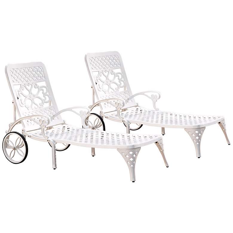 Image 1 Set of 2 Biscayne Outdoor White Chaise Lounge Patio Chairs