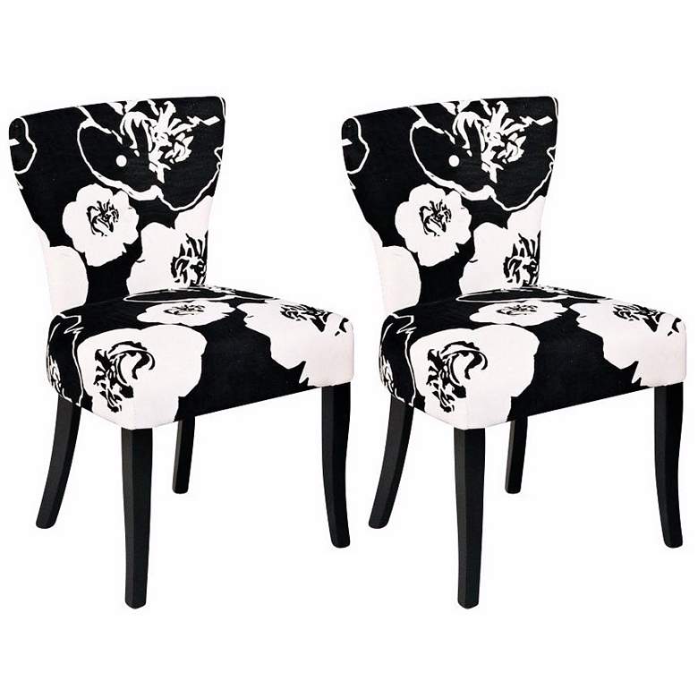 Image 1 Set of 2 Black and White Floral Pattern Side Chair