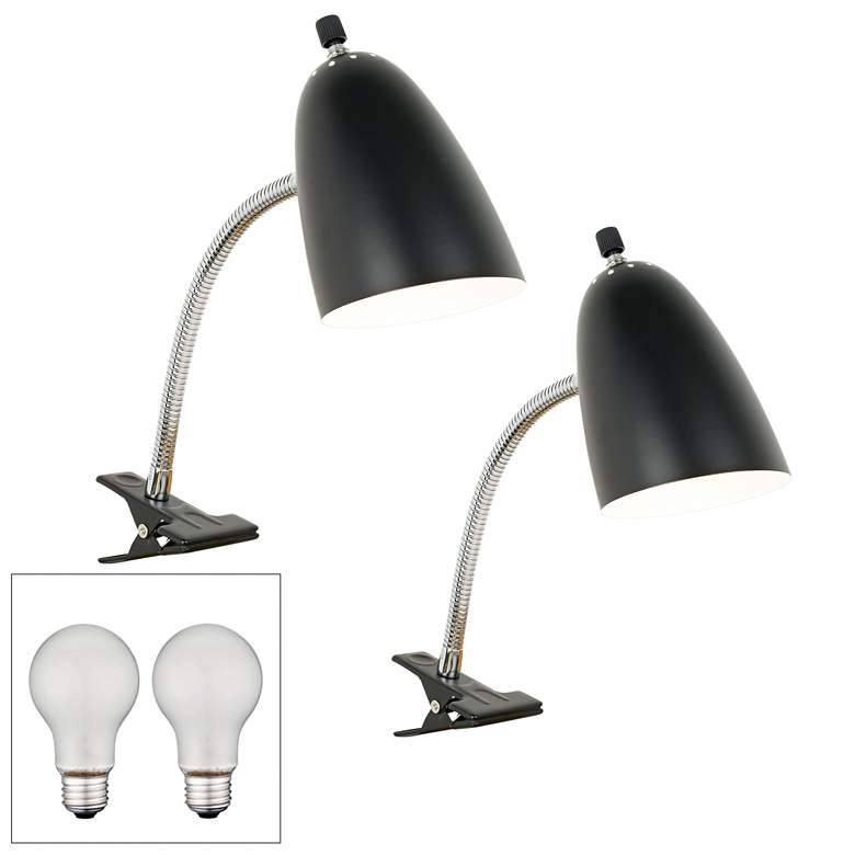 Image 1 Set of 2 Black Gooseneck Headboard Clip Lamps