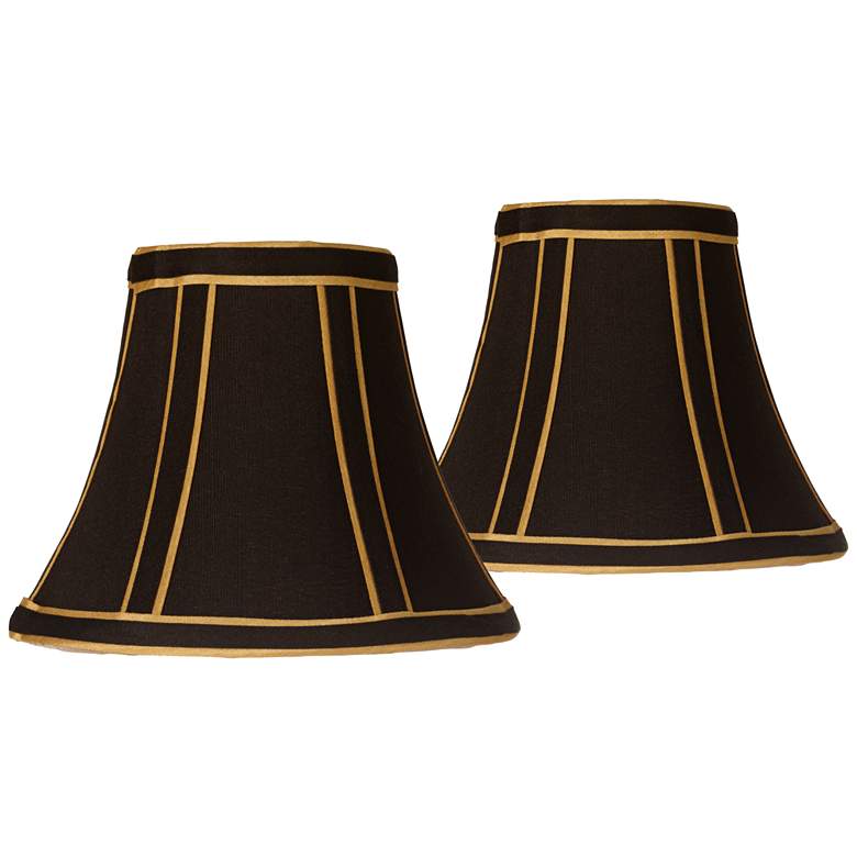 Set of 2 Black with Gold Trim Lamp Shades 3x6x5 (Clip-On)