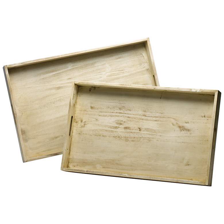 Image 1 Set of 2 Blanca Distressed White Wood Trays