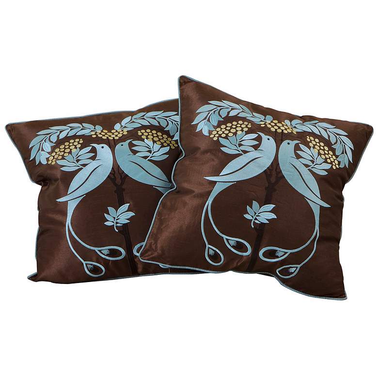 Image 1 Set of 2 Blue Bird Embroidered 18 inch Square Throw Pillows
