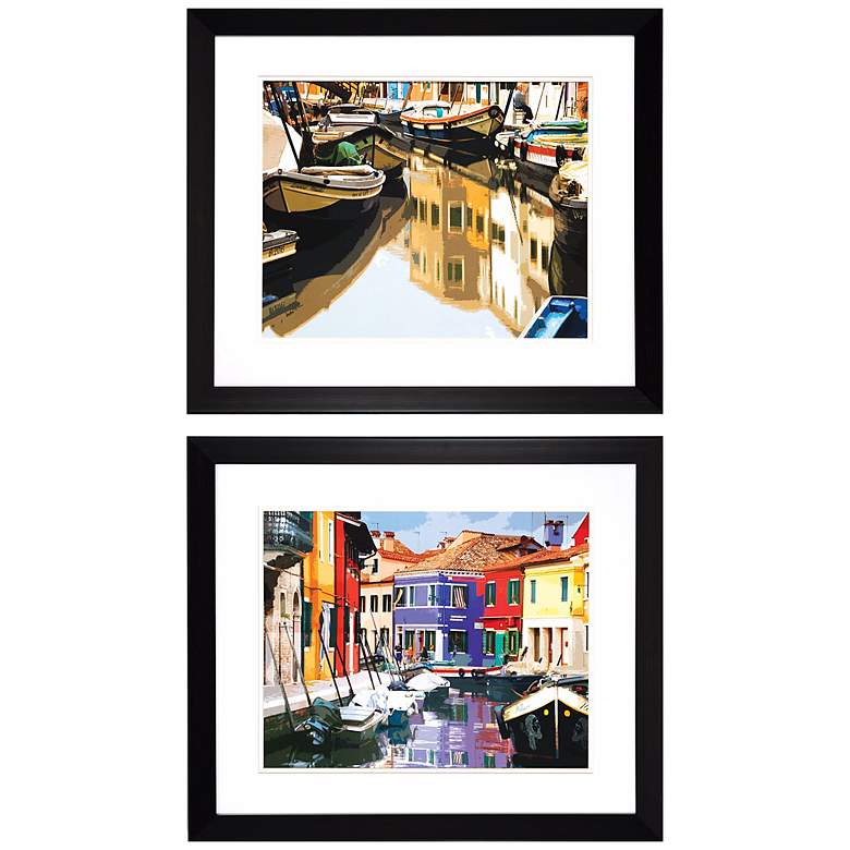Image 1 Set of 2 Boats And Village 28 inch Wide Framed Wall Art