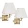 Set of 2 Brass Finish Ivory Shade Swing Arm Wall Lamps