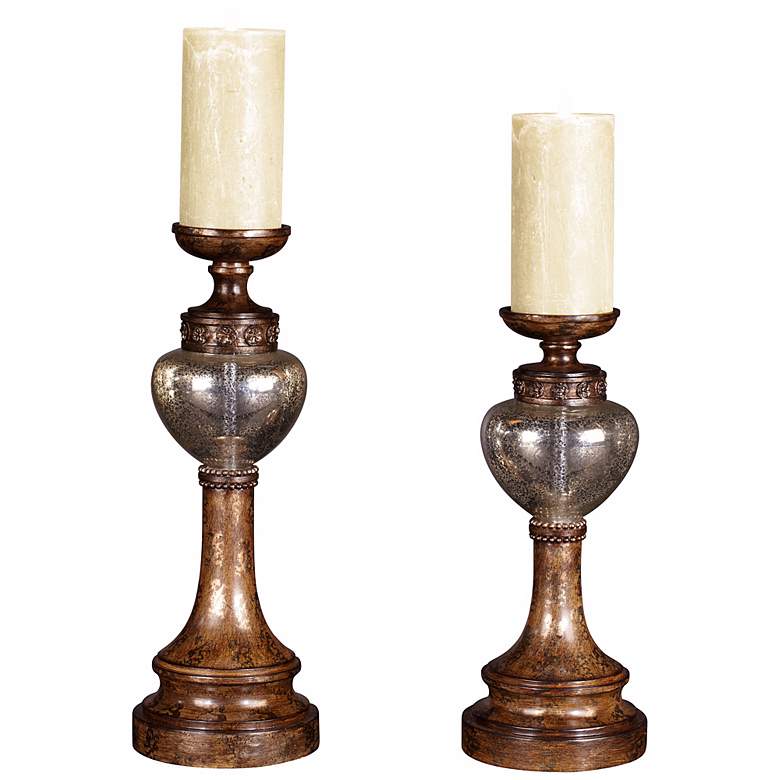 Image 1 Set of 2 Bronze Mercury Glass Candle Holders