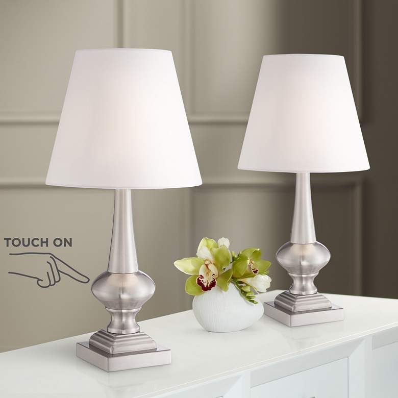 Image 1 Set of 2 Brooks Brushed Nickel Touch On-Off Table Lamps