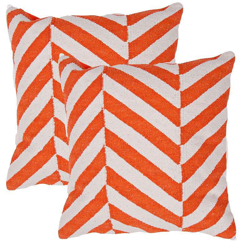 Image 1 Set of 2 Cadiz Textural Cream and Orange 18 inch Throw Pillows