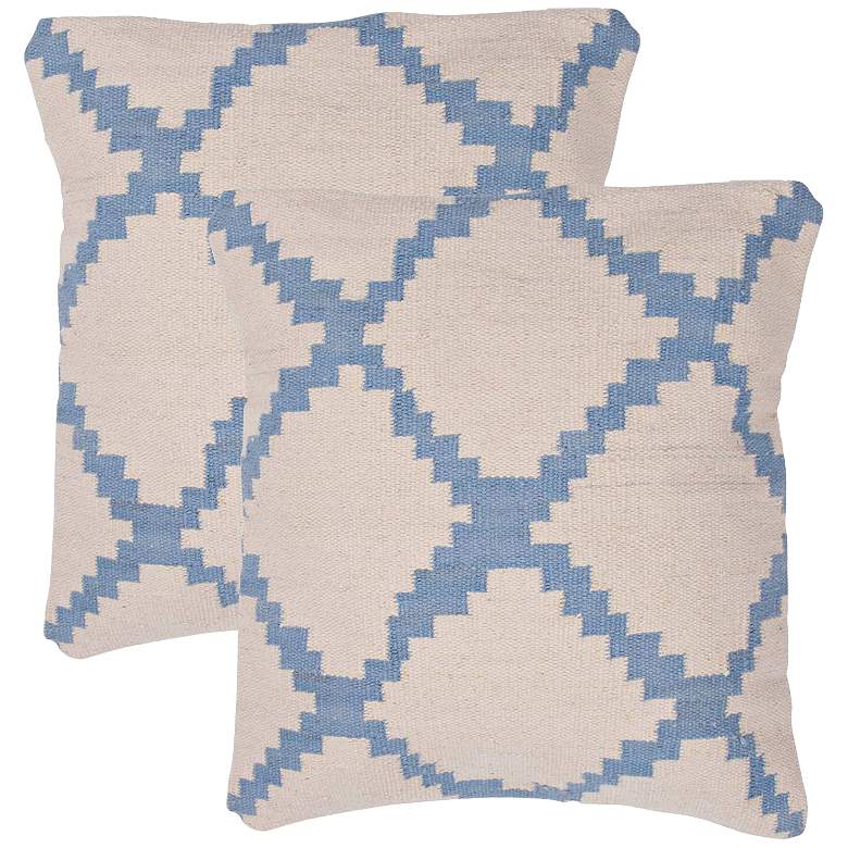 Image 1 Set of 2 Cadiz Textural Ivory and Sky Blue 18 inch Throw Pillows