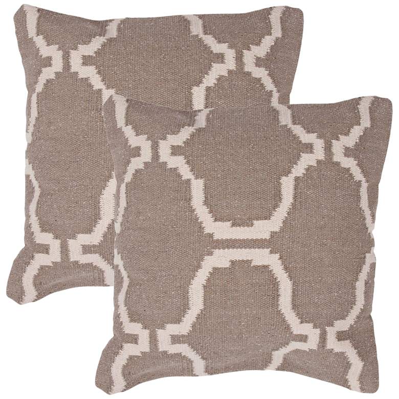 Image 1 Set of 2 Cadiz Textural Khaki Cream 18 inch Square Throw Pillows
