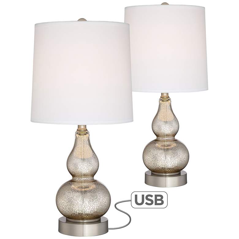 Image 1 Set of 2 Castine Mercury Glass USB Table Lamps with 9W LED Bulbs