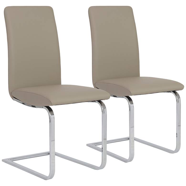 Set of 2 Cinzia Taupe and Chrome Side Chairs