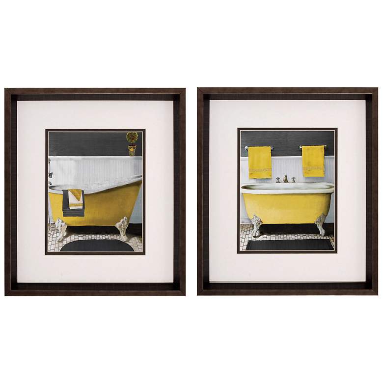 Image 1 Set of 2 Citron Yellow Bath 13 inch Square Framed Wall Art