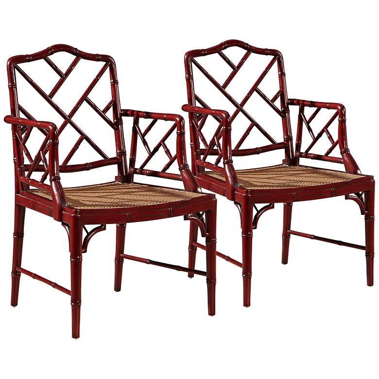Image 1 Set of 2 Classic Bamboo Red Armchairs