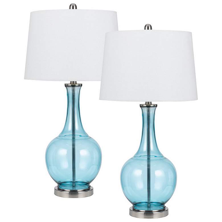 Image 1 Set of 2 Colored Glass Sky Blue Table Lamps