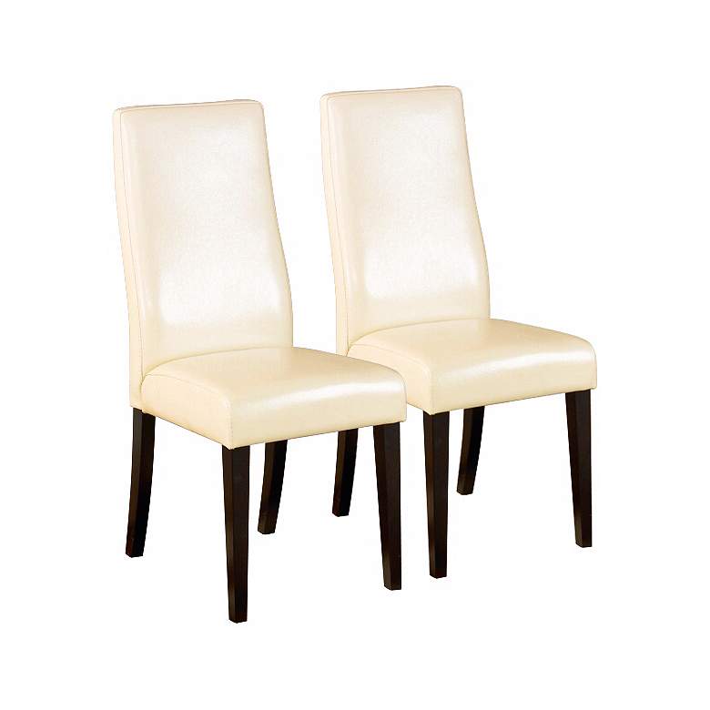 Image 1 Set of 2 Cream Leather Side Chairs
