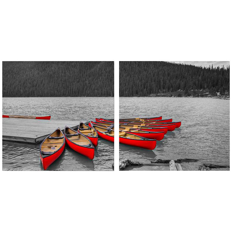 Image 1 Set of 2 Crimson Canoes 19 3/4 inch Square Canvas Wall Art