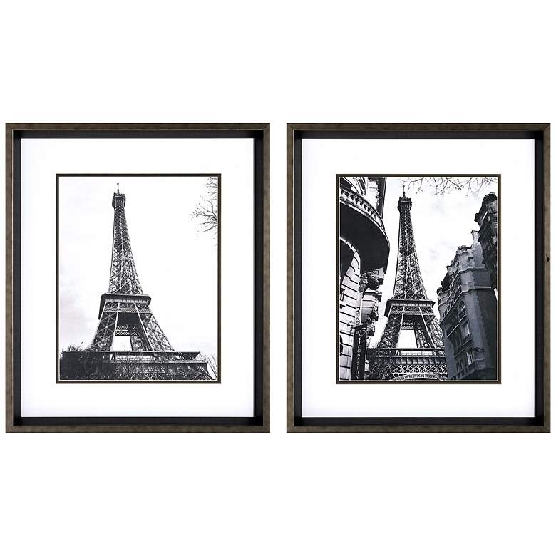 Image 1 Set of 2 Dark Silver Frame Eiffel Tower Wall Art I/II