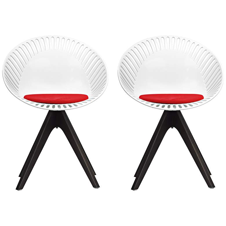 Image 1 Set of 2 Eulo White Modern Dining Chair with Red Cushion