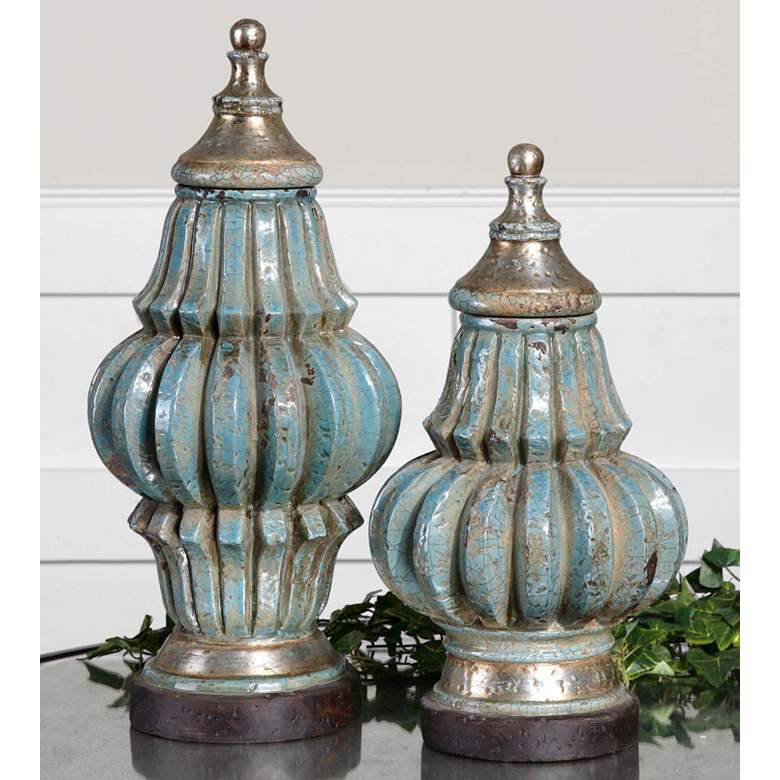Image 1 Set of 2 Fatima Decorative Sky Blue Urns by Uttermost