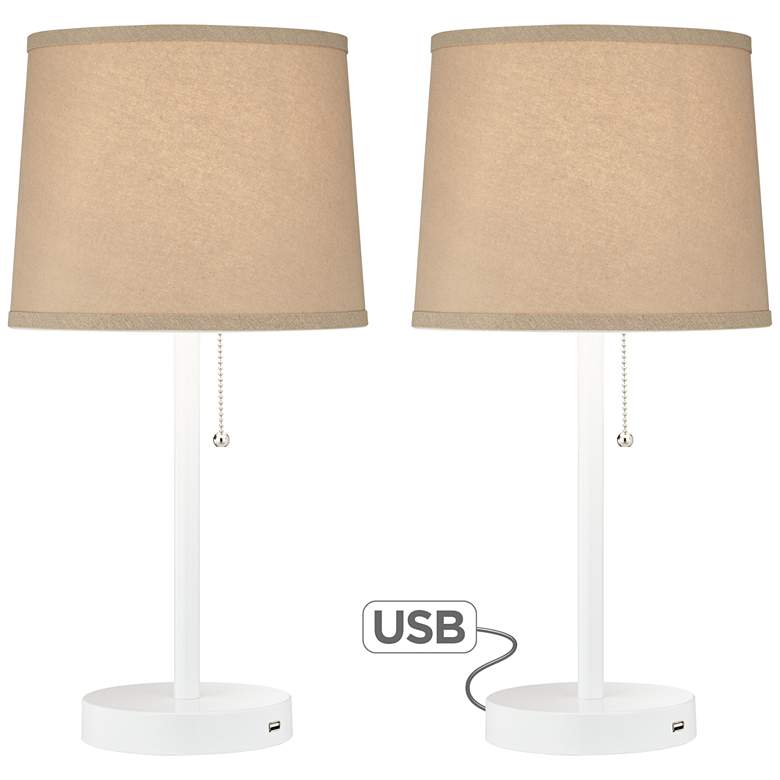 Image 1 Set of 2 Flesner Utility Plug - USB White Accent Table Lamps