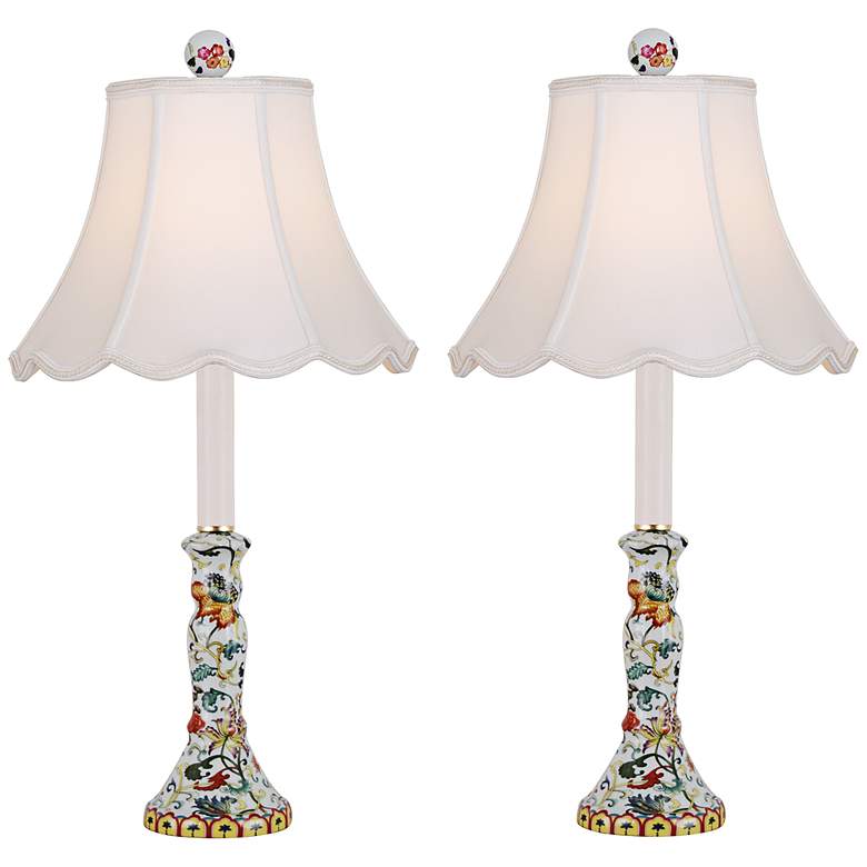 Image 1 Set of 2 Floral Porcelain Buffet Table Lamps
