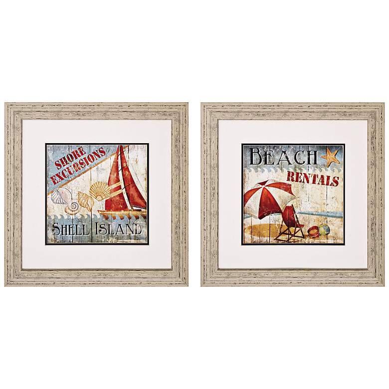 Image 1 Set of 2 Framed 22 inch Square Beach Wall Art Prints