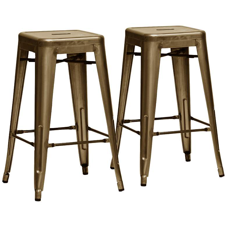 Image 1 Set of 2 French Industrial 26 1/2" Bronze Counter Stools