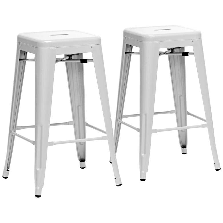 Image 1 Set of 2 French Industrial 26 1/2 inch White Counter Stools