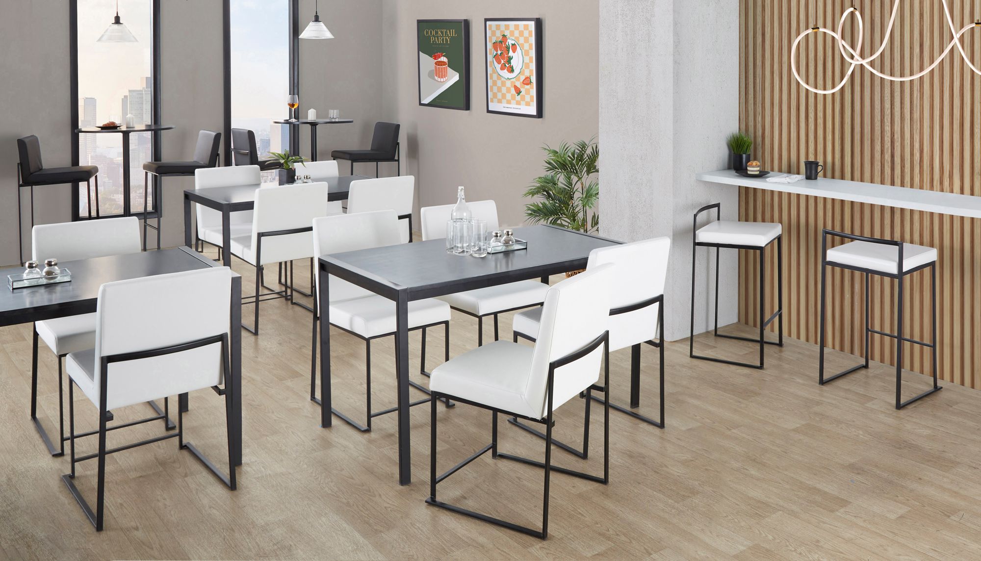 Set of 2 Fuji Counter Stool Black with White PU Cushion by LumiSource