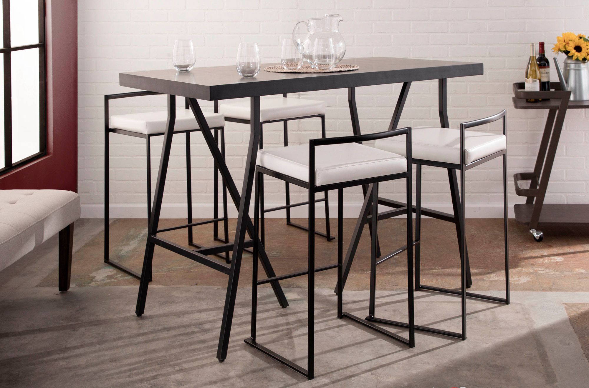 Set of 2 Fuji Counter Stool Black with White PU Cushion by LumiSource